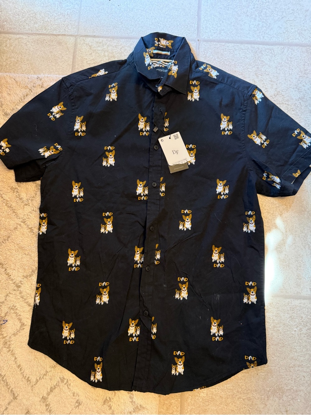 Denim & Flower patterned Dad Short-Sleeve Corgi medium shirt! NWT!